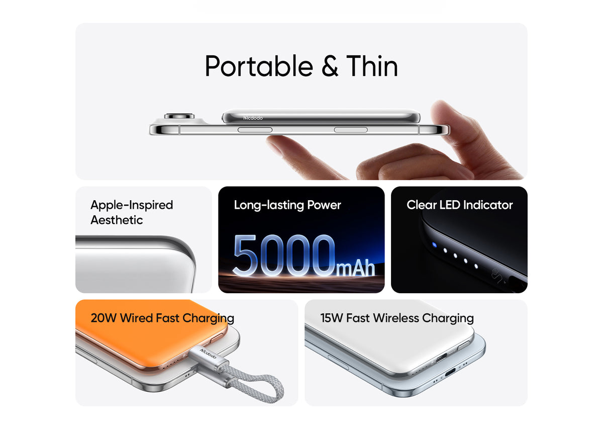 Ultra-Thin Meta Air Power Bank, 5000mAh MagSafe Wireless, Flight Approval, 2026 Red DOTT Winning Design